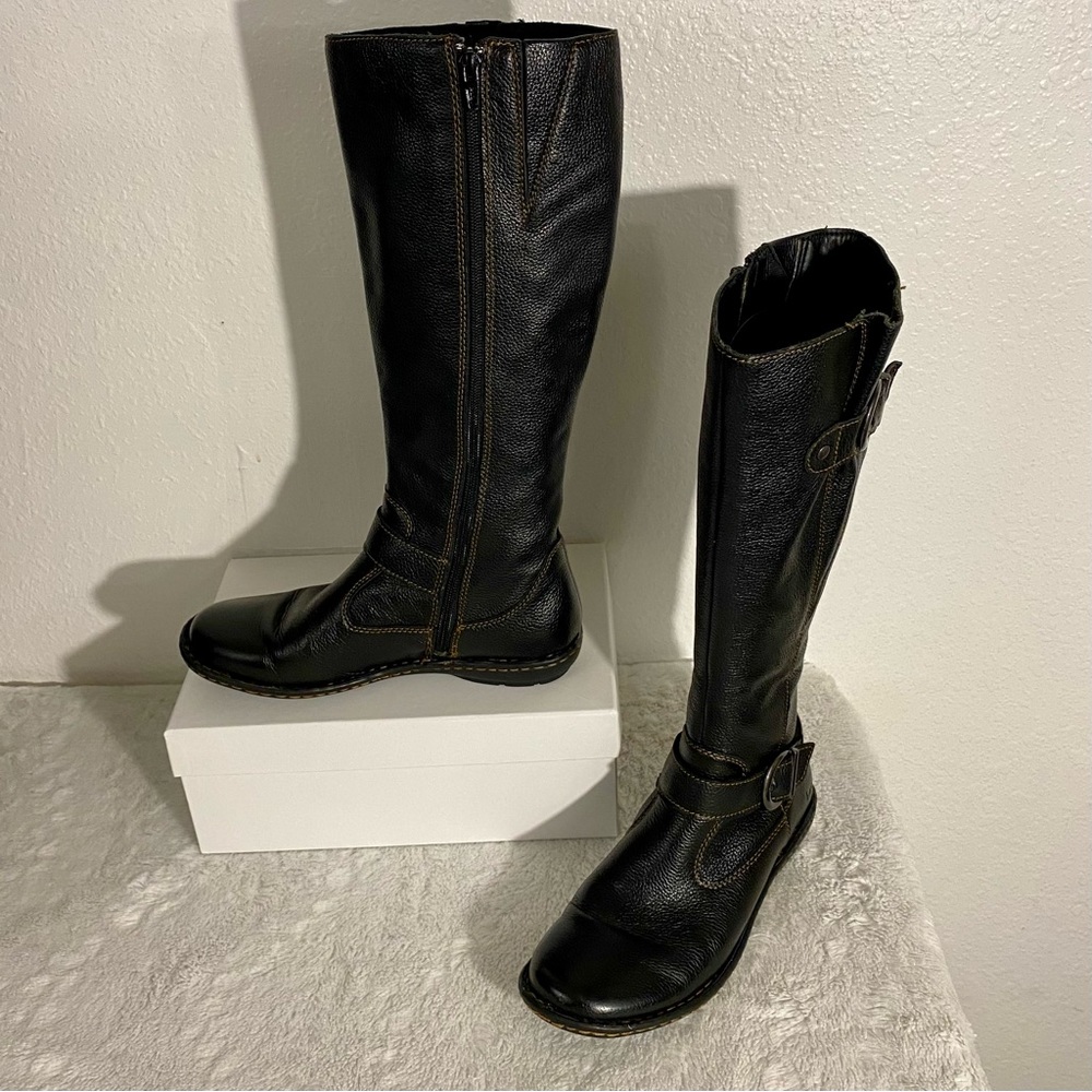 BOC Born Concept Faye Tall Black Pebbled Leather Boots Women’s Size 6.5M Buckle
